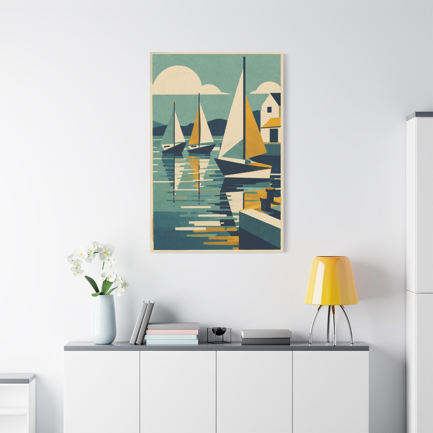 Geometric Harbor Sailboats Wall Art & Canvas Print