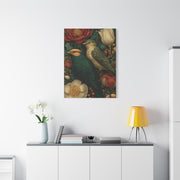 Green Botanical Songbird Pattern Wall Art & Canvas Print