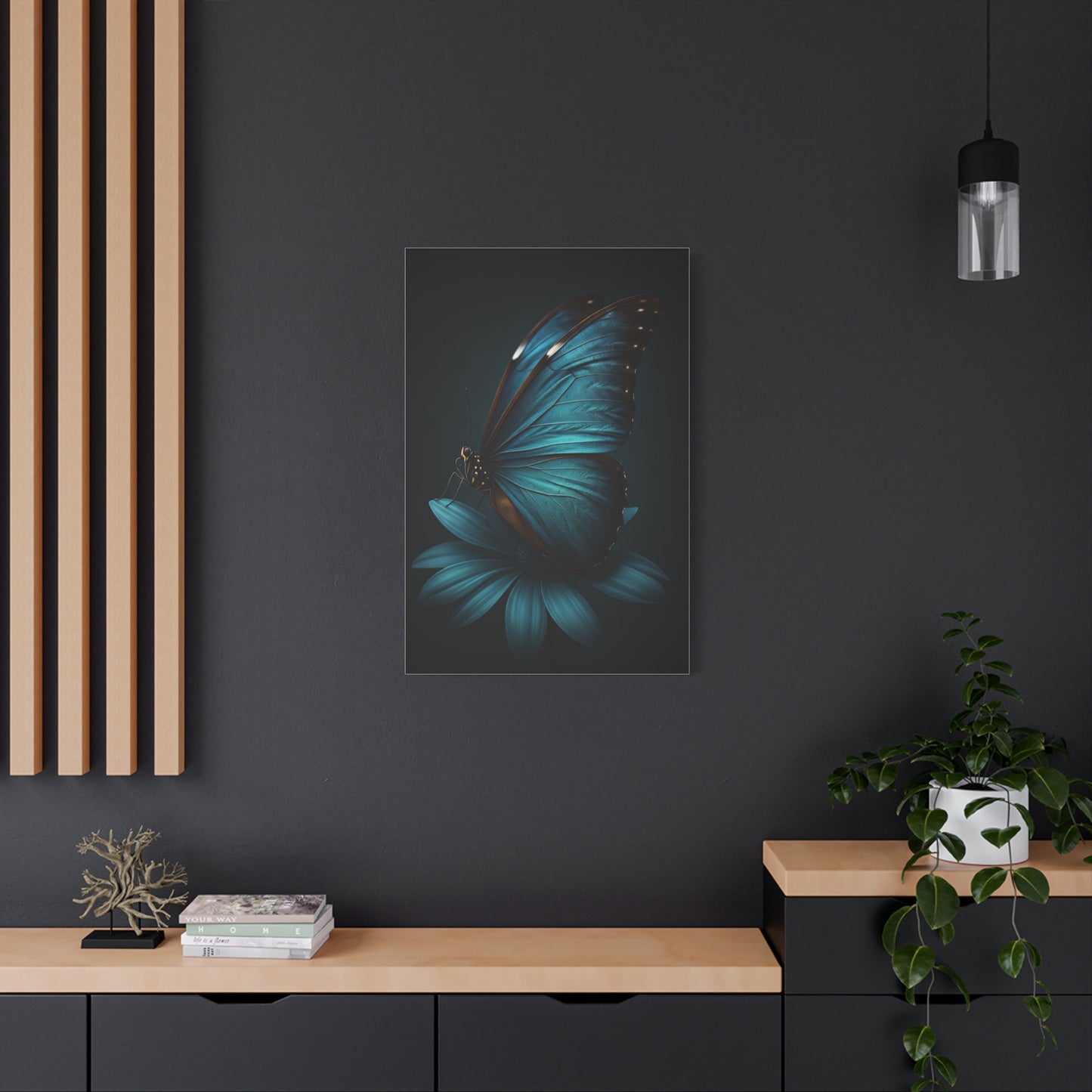 Blue Morpho Butterfly on Midnight Bloom Wall Art & Canvas Prints