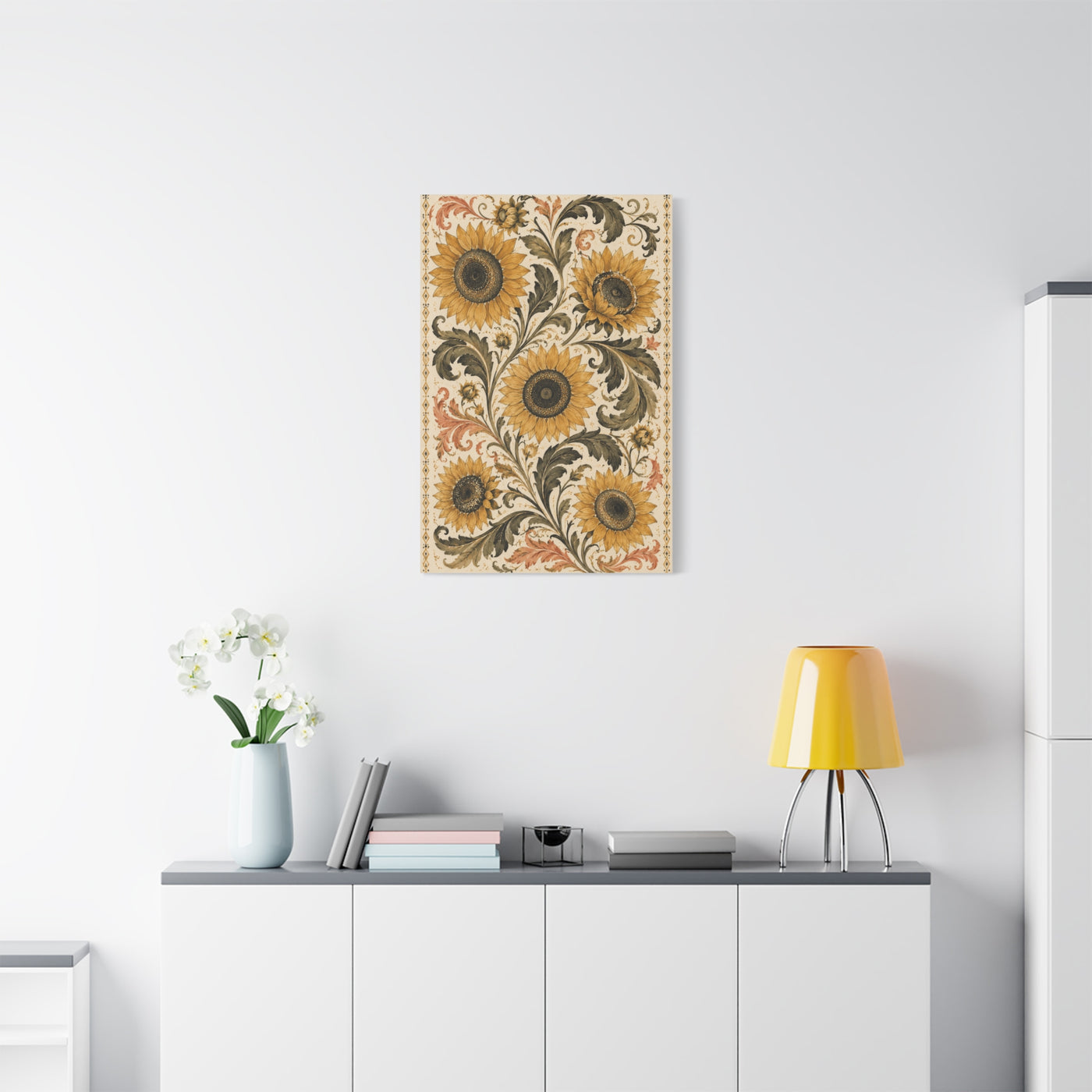 Vintage Botanical Sunflower Pattern Wall Art & Canvas Print