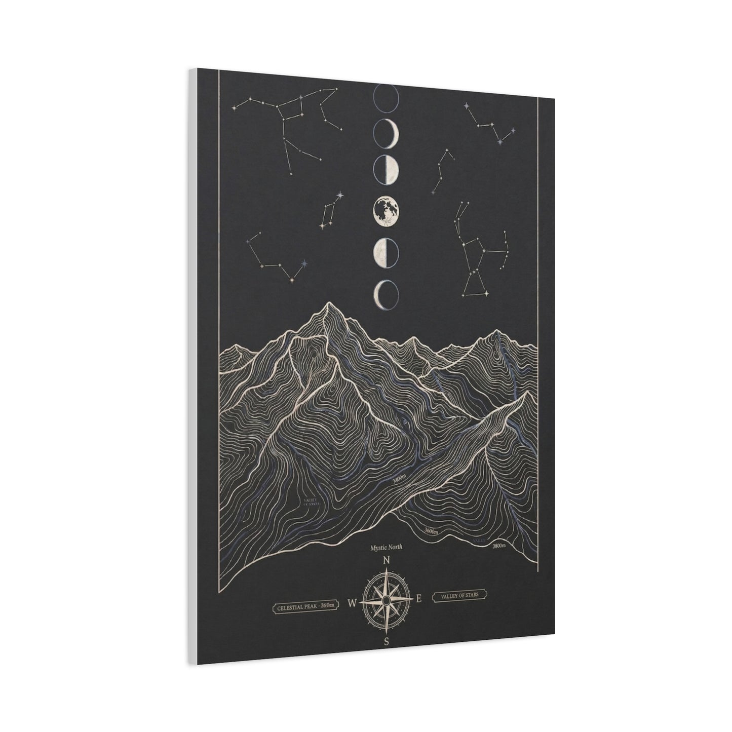 Celestial Topographic Map & Moon Phases Wall Art & Canvas Print