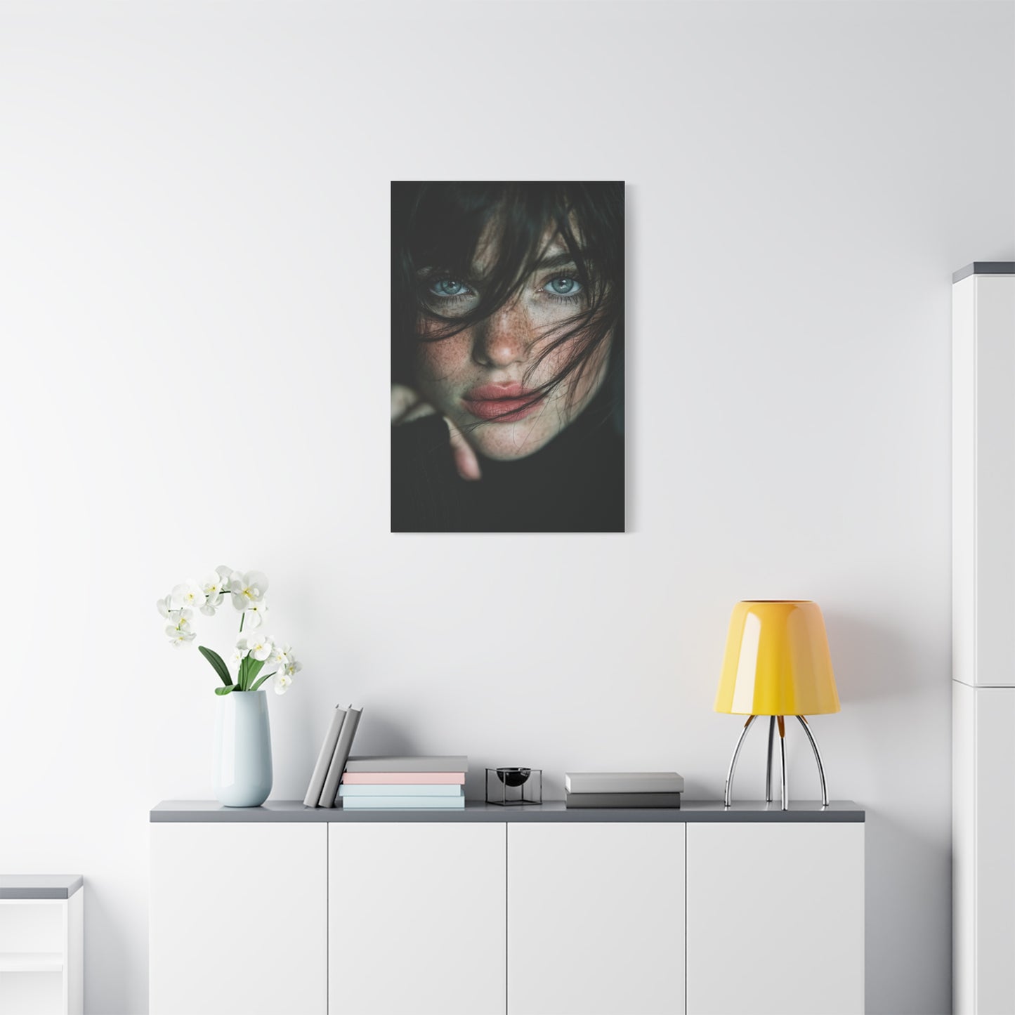 Wind-Swept Freckled Muse Portrait Wall Art & Canvas Print