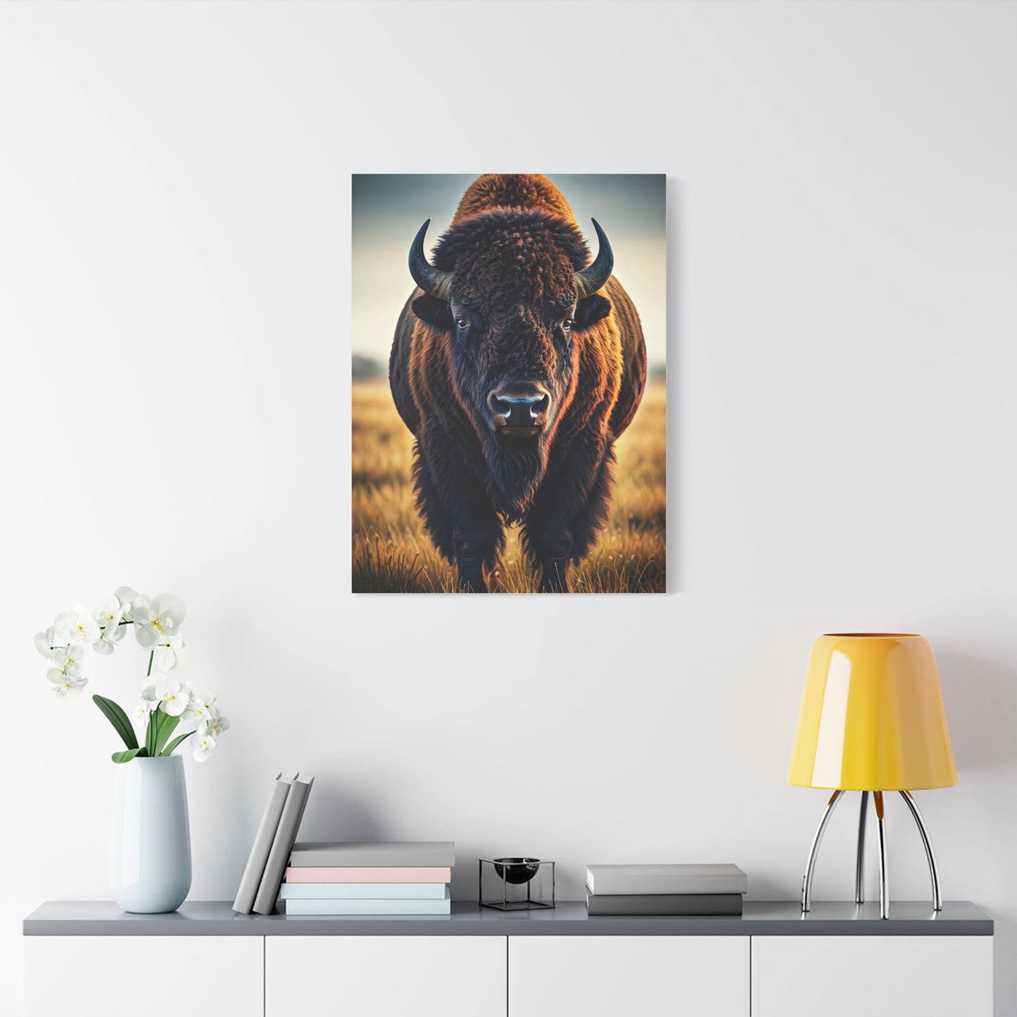 Dominant Prairie Bison in Golden Grass Wall Art & Canvas Print