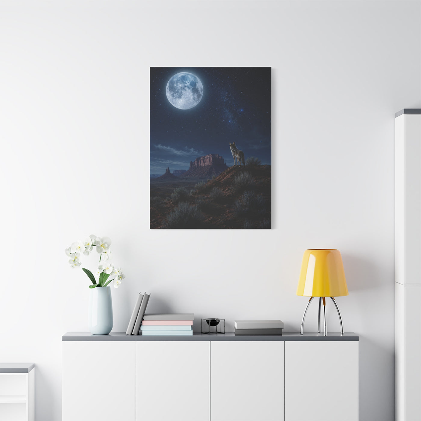 Moonlit Coyote Desert Wall Art & Canvas Print