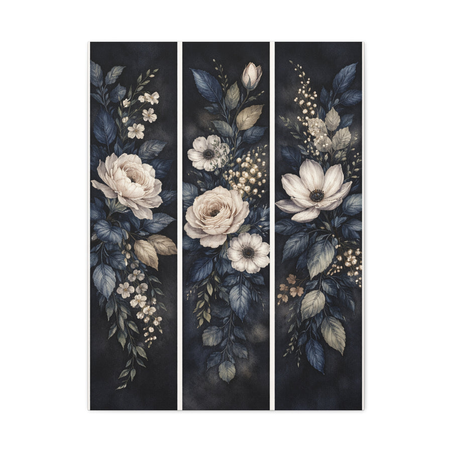 Navy Botanical Floral Triptych Wall Art & Canvas Print
