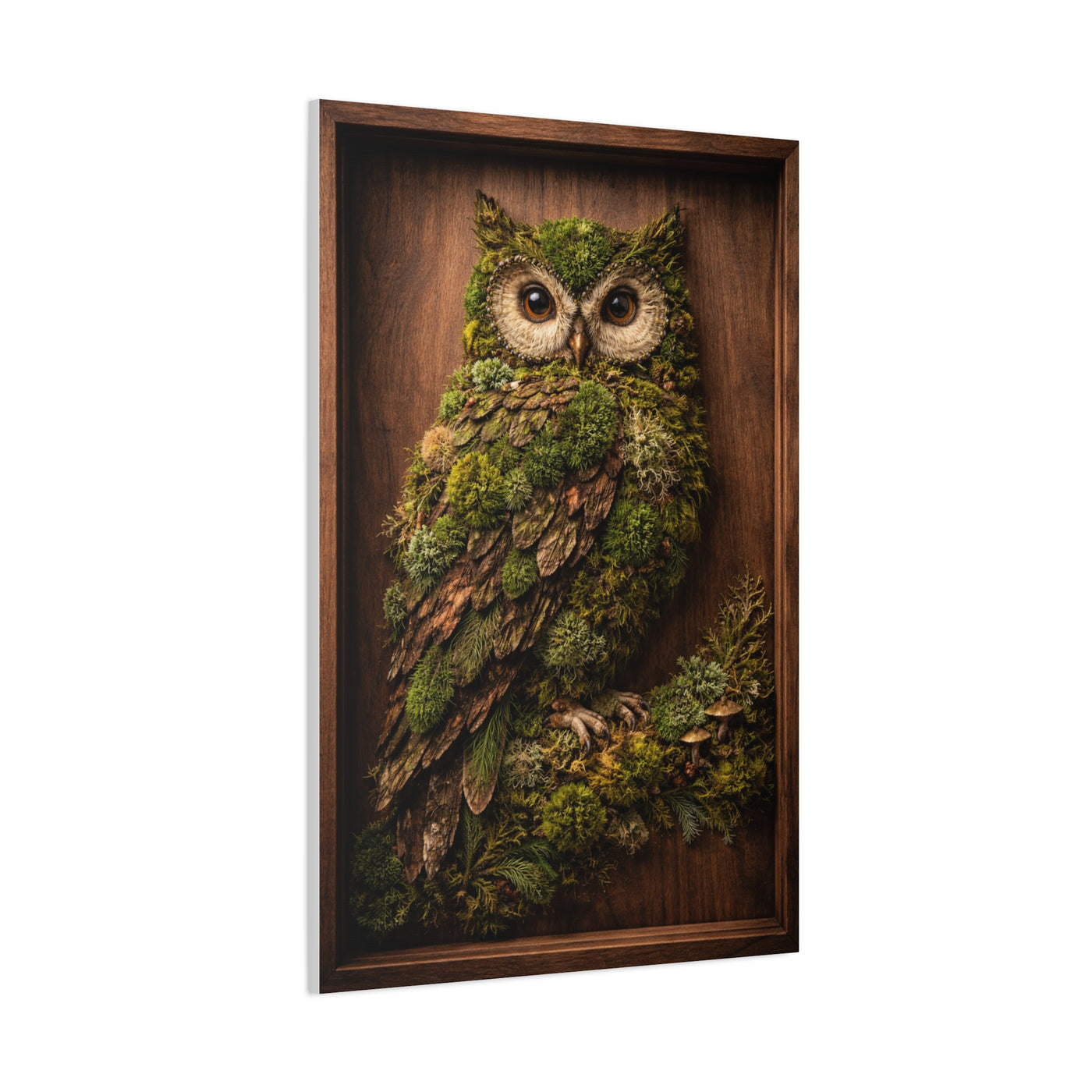 Biophilic Moss Owl Shadowbox Wall Art & Canvas Print