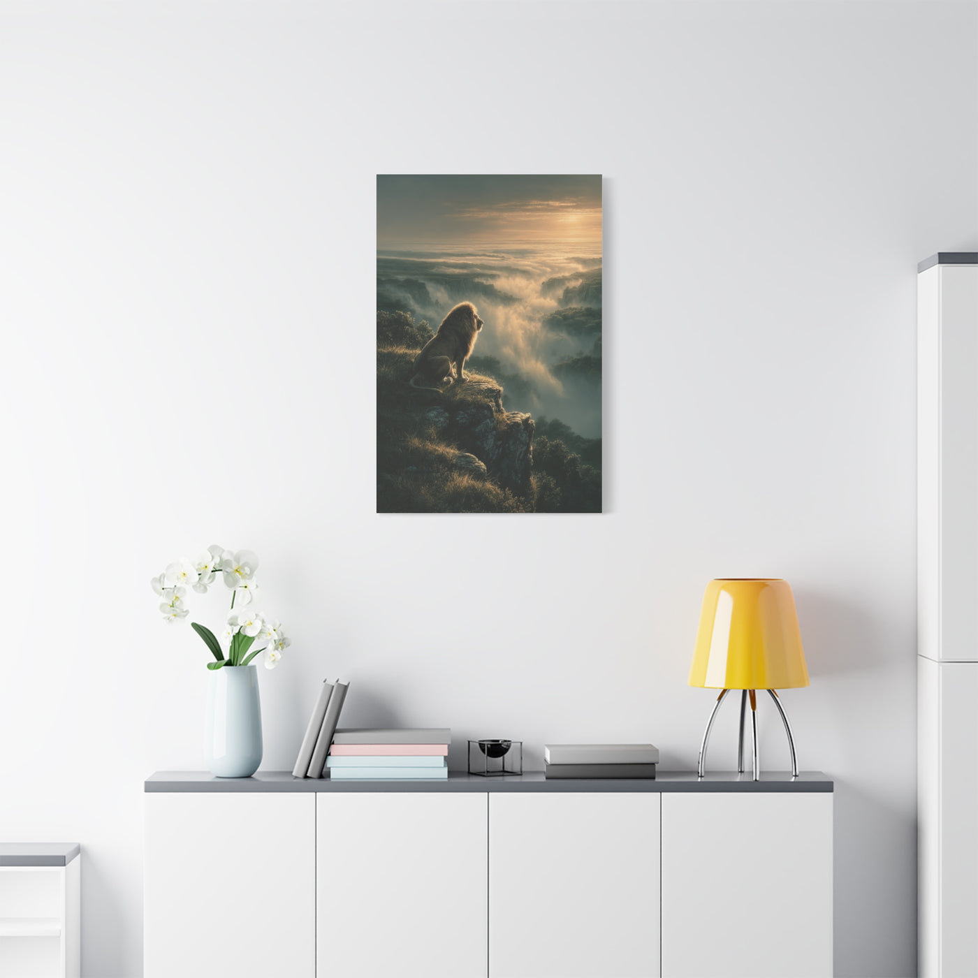 Lion on Cliff at Sunrise Sovereign View Wall Art & Canvas Print
