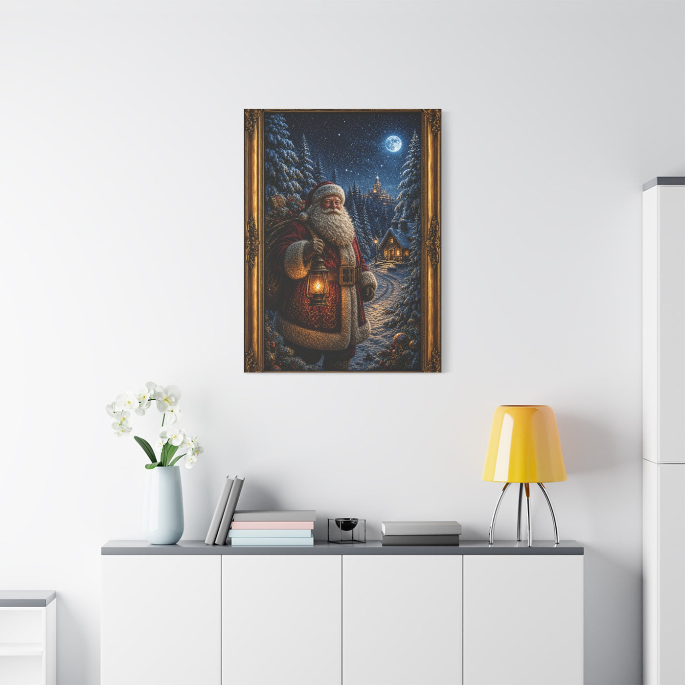 Moonlit Winter Forest Santa Wall Art & Canvas Print