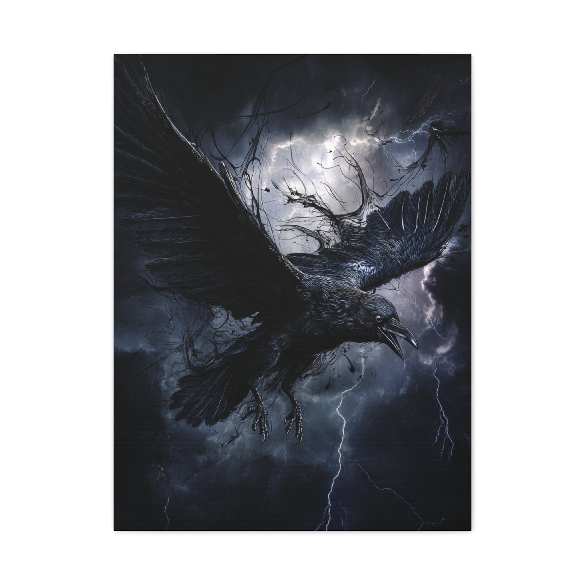Raven Flying Through Storm Lightning Wall Art & Canvas Print – Wallpics