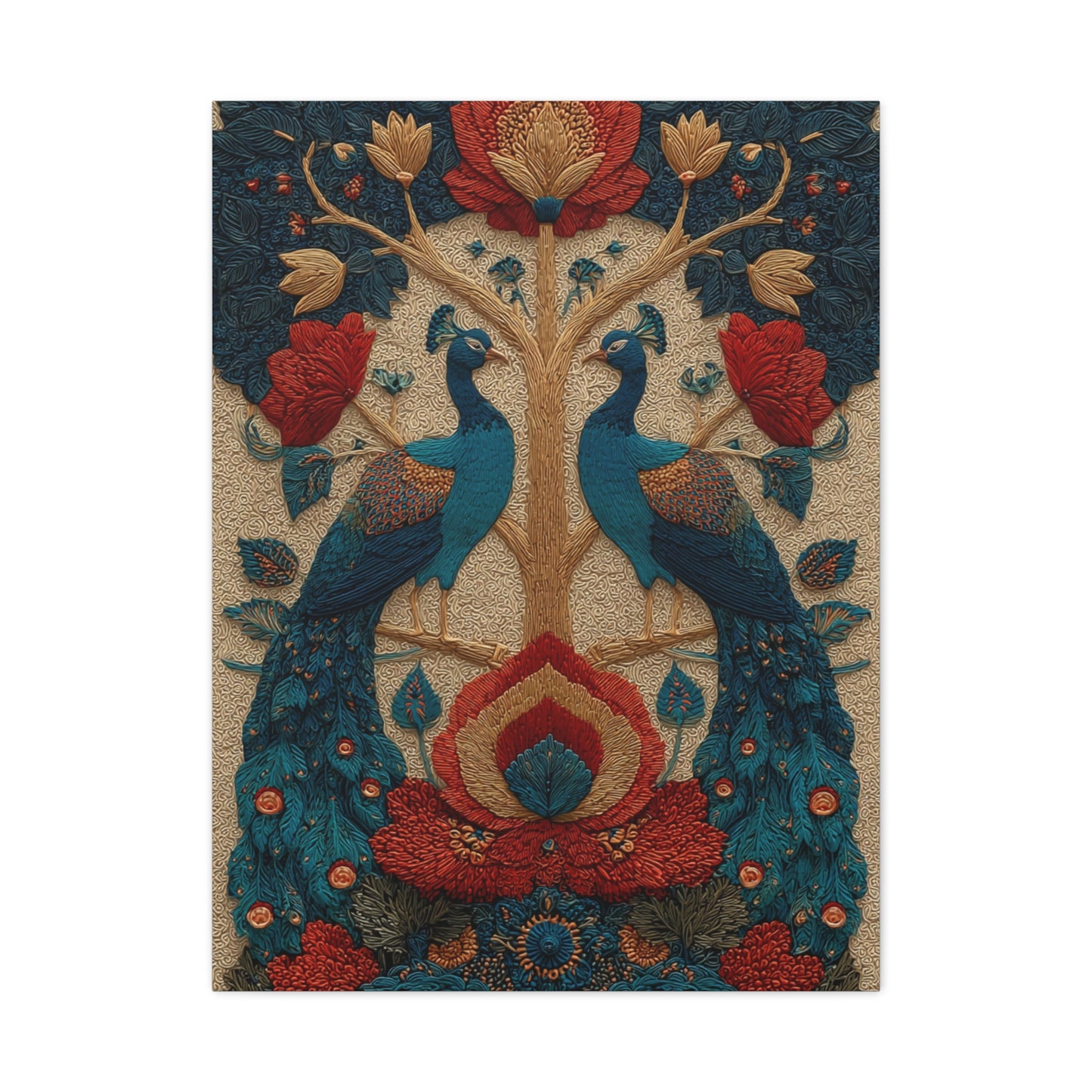 Folk Peacock Tree of Life Wall Art & Canvas Print
