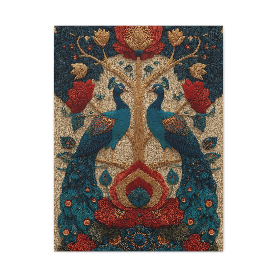 Folk Peacock Tree of Life Wall Art & Canvas Print