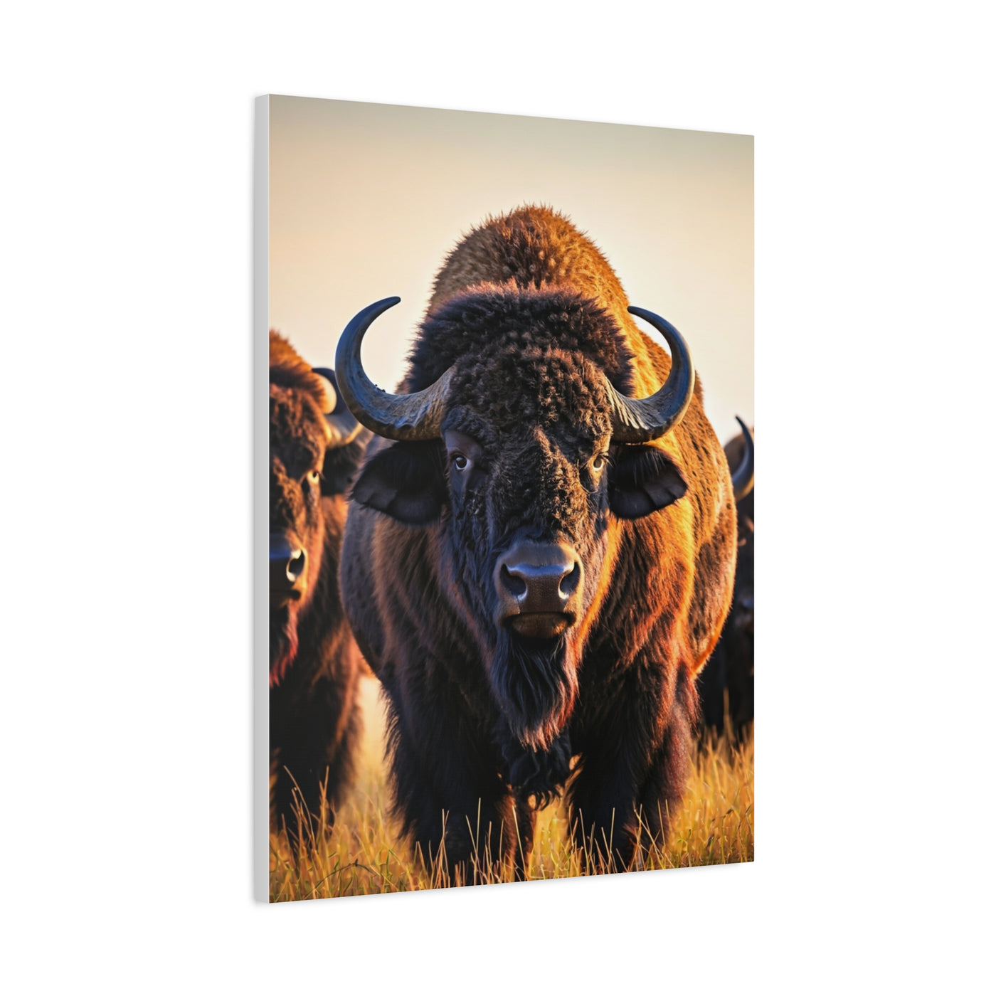 Bison Herd Leader in Golden Field Wall Art & Canvas Print