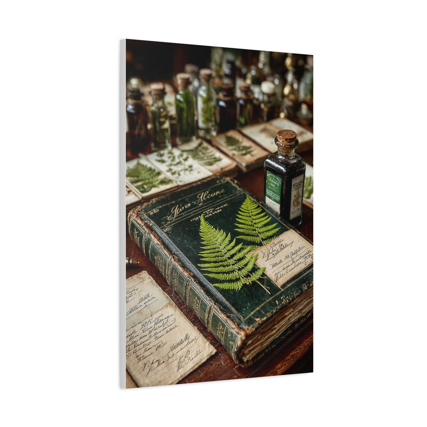 Green Antique Fern Herbarium Study Wall Art & Canvas Print