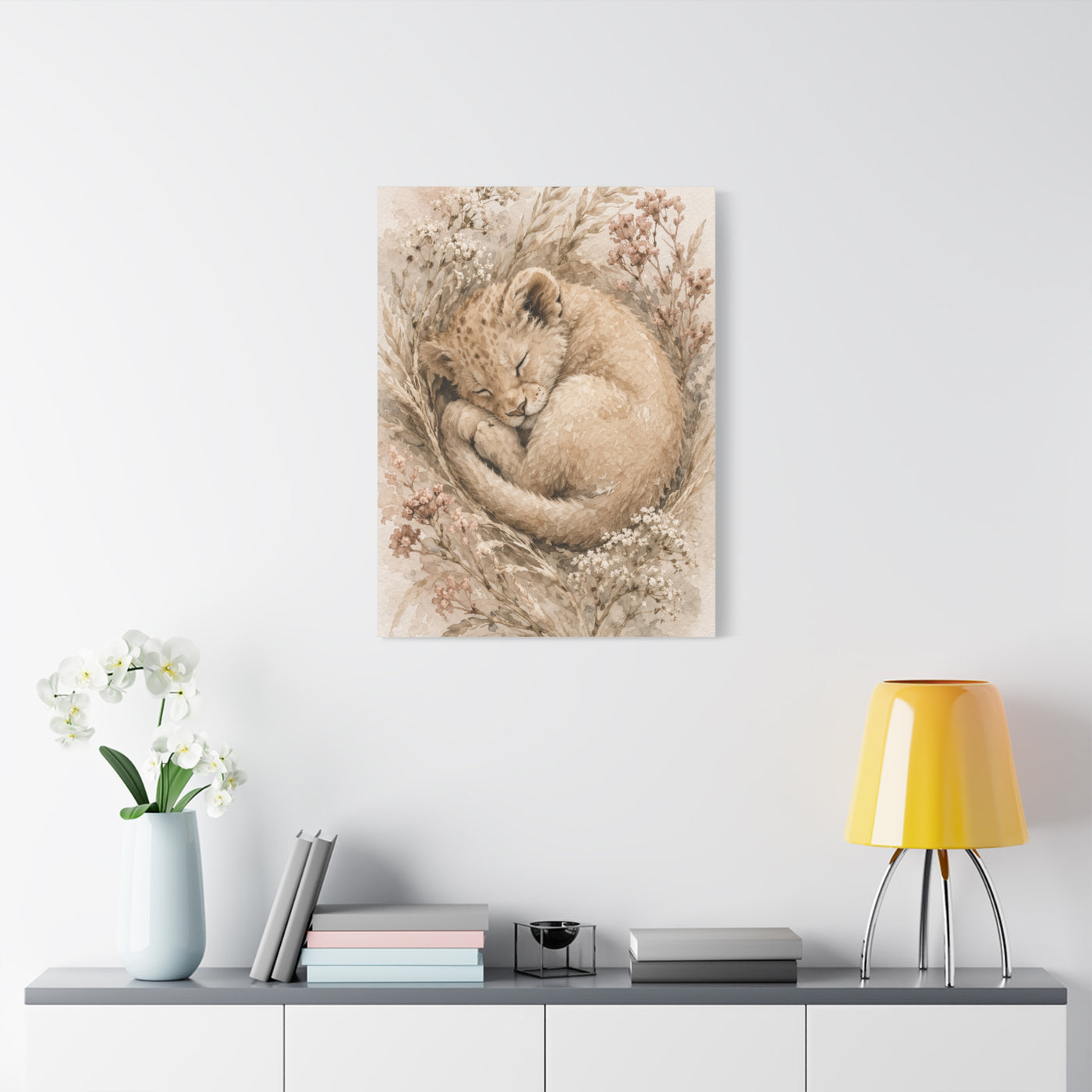 Sleeping Lion Cub Soft Neutral Wall Art & Canvas Print