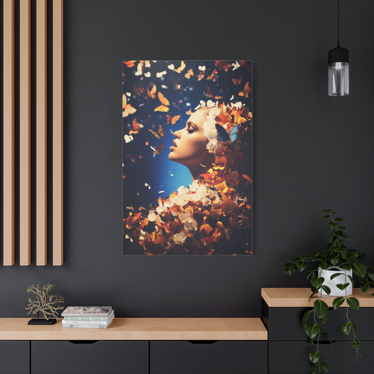 Dreamlike Floral Butterfly Portrait Wall Art & Canvas Print