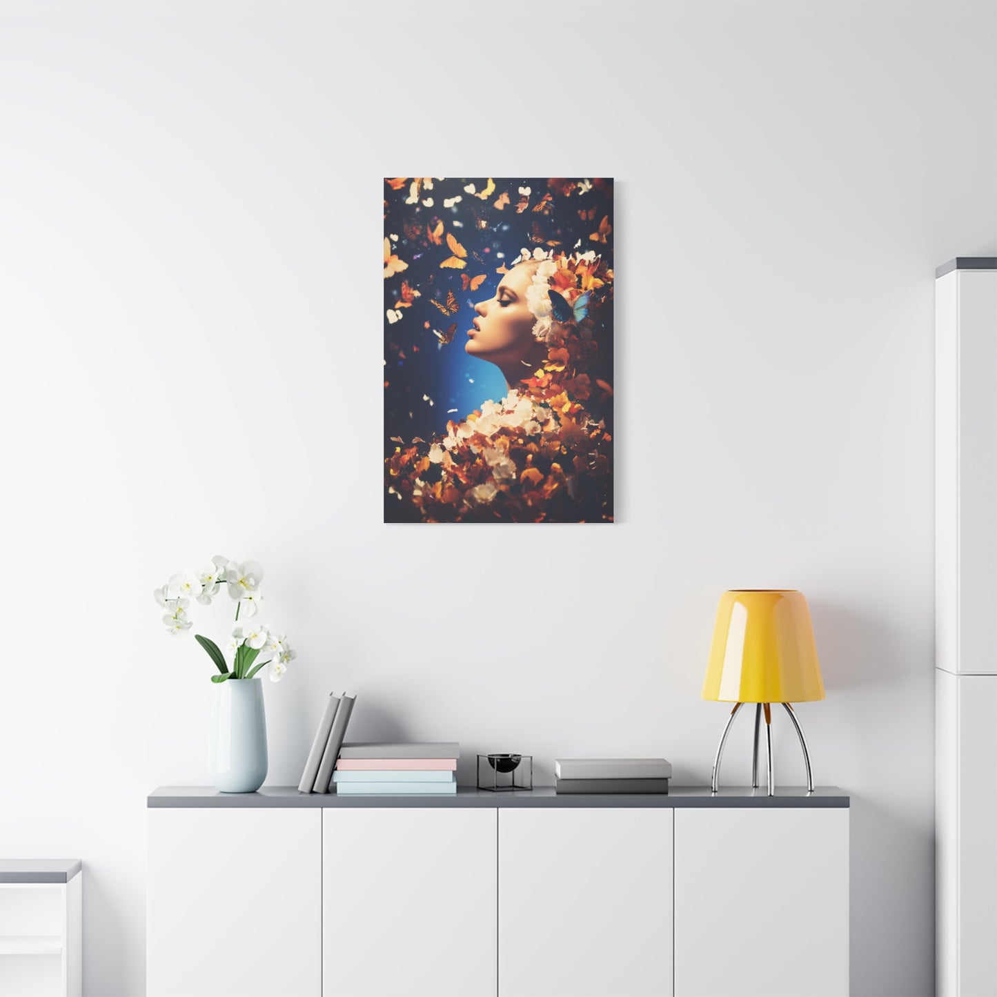 Dreamlike Floral Butterfly Portrait Wall Art & Canvas Print