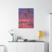 Miami Skyline Tropical Sunset With Palm Trees Wall Art & Canvas Print