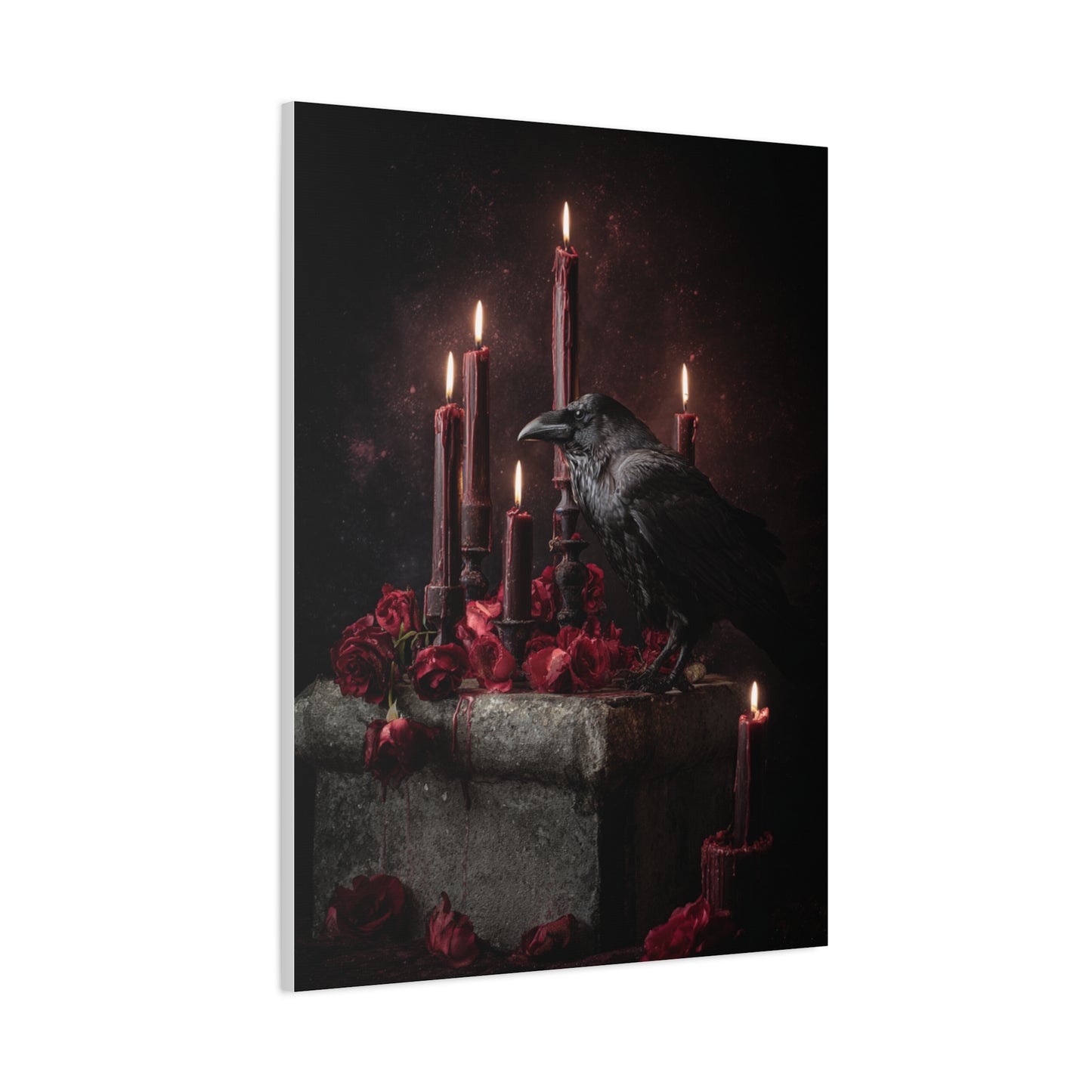 Raven with Candles and Crimson Roses Wall Art & Canvas Print