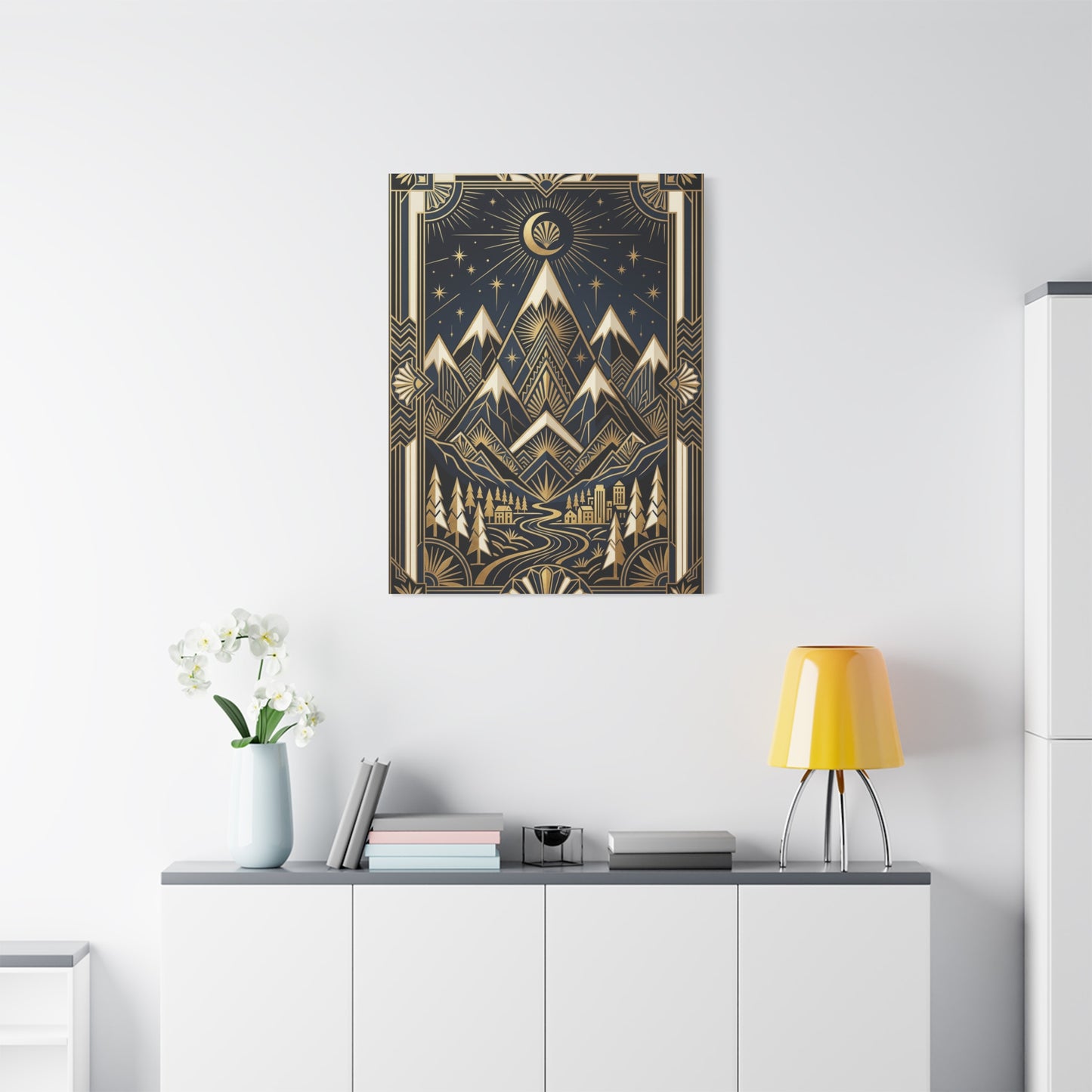 Art Deco Golden Alpine Skyline Wall Art & Canvas Print