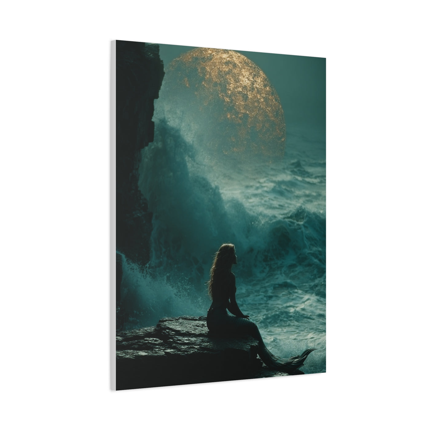 Golden Moon Ocean Silhouette Wall Art & Canvas Print