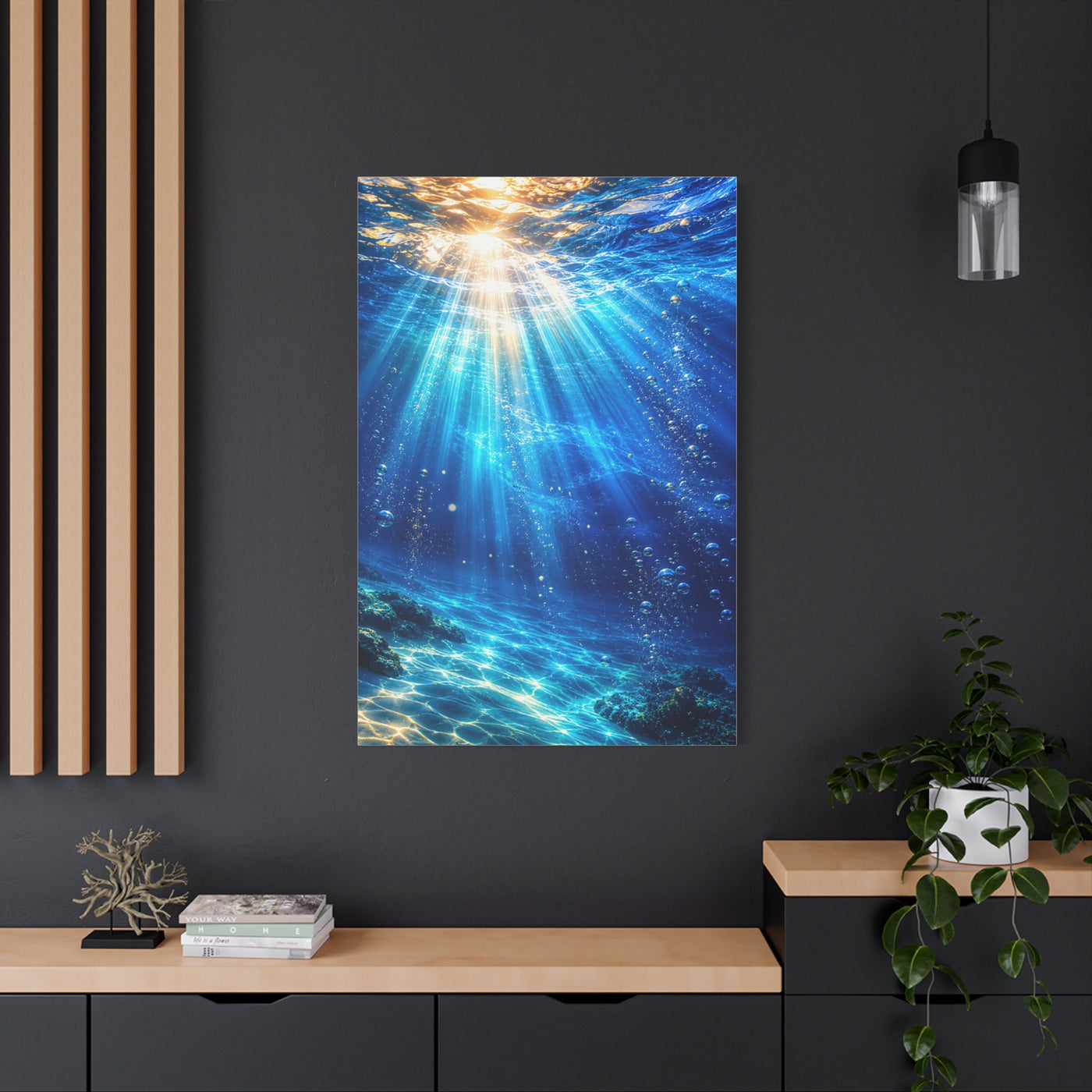 Sunlit Underwater Light Rays Ocean Scene Wall Art & Canvas Print