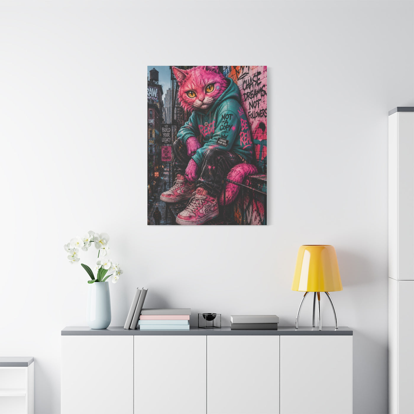 Urban Pink Cat Street Character Street Wall Art & Canvas Print