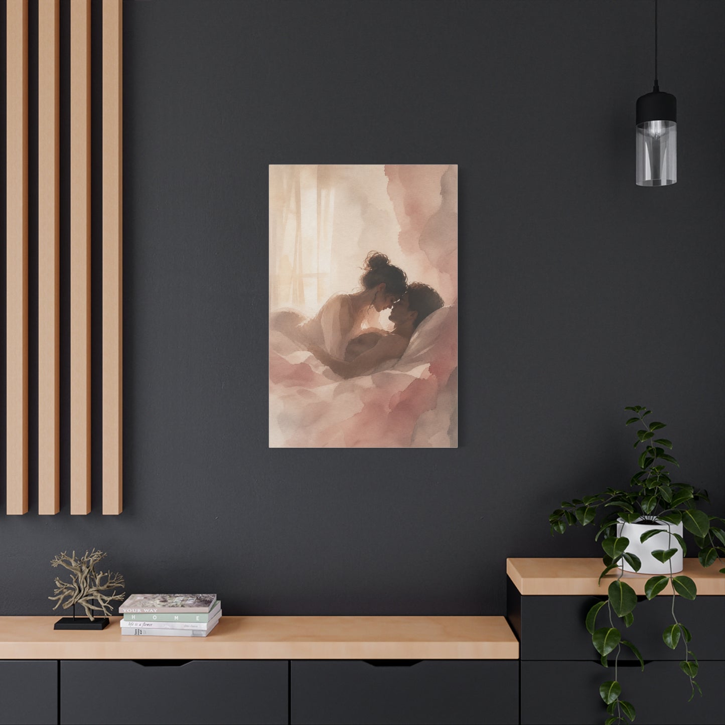 Soft Watercolor Lovers Sunrise Embrace Wall Art & Canvas Print
