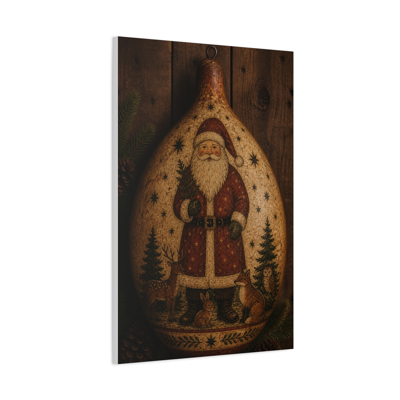 Folk Art Santa Gourd Plaque Wall Art & Canvas Print