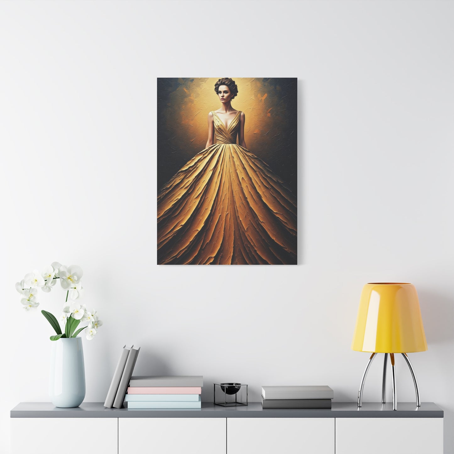 Golden Radiance Gown Portrait Wall Art & Canvas Print
