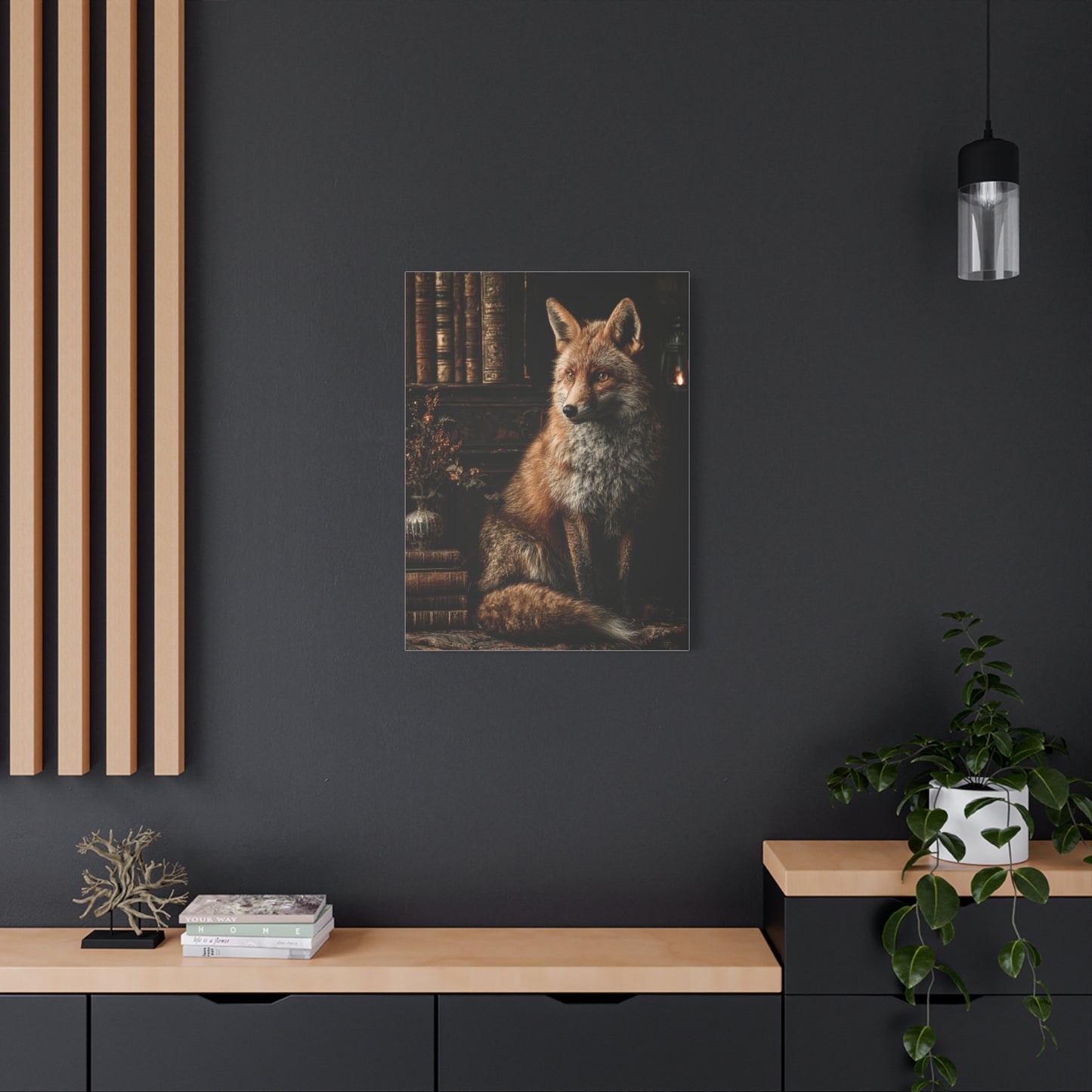 Dark Academia Fox Library Portrait Wall Art & Canvas Print