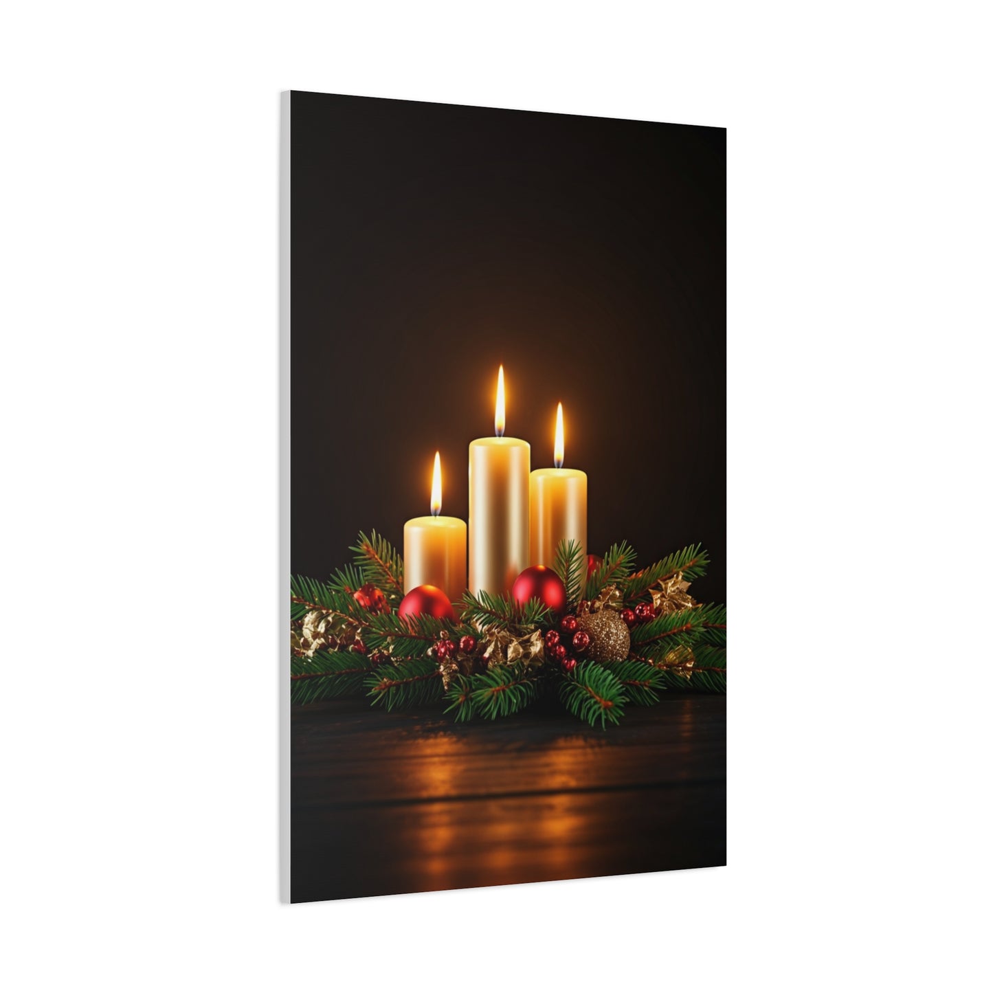 Christmas Candlelight Evergreen Centerpiece Wall Art & Canvas Print