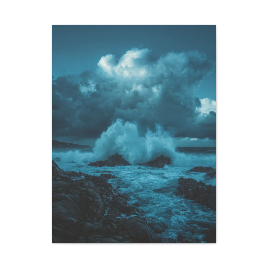 Storm Waves Crashing Against Rugged Coastal Rocks Wall Art & Canvas Print
