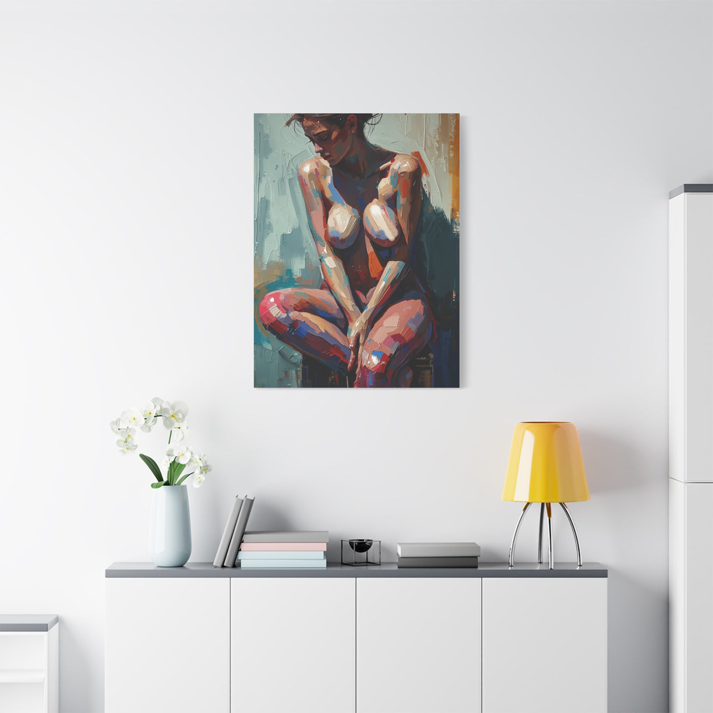 Expressive Seated Nude Color Study Wall Art & Canvas Print