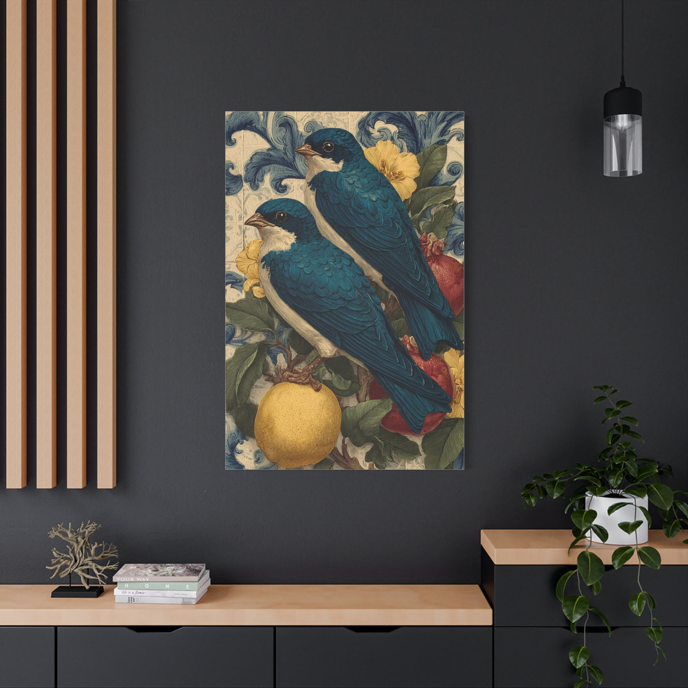 Italian Majolica Swallow & Citrus Wall Art & Canvas Print