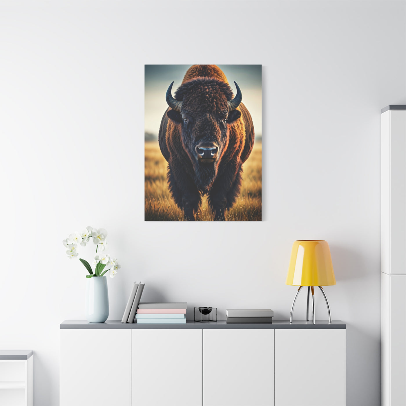 Dominant Prairie Bison in Golden Grass Wall Art & Canvas Print