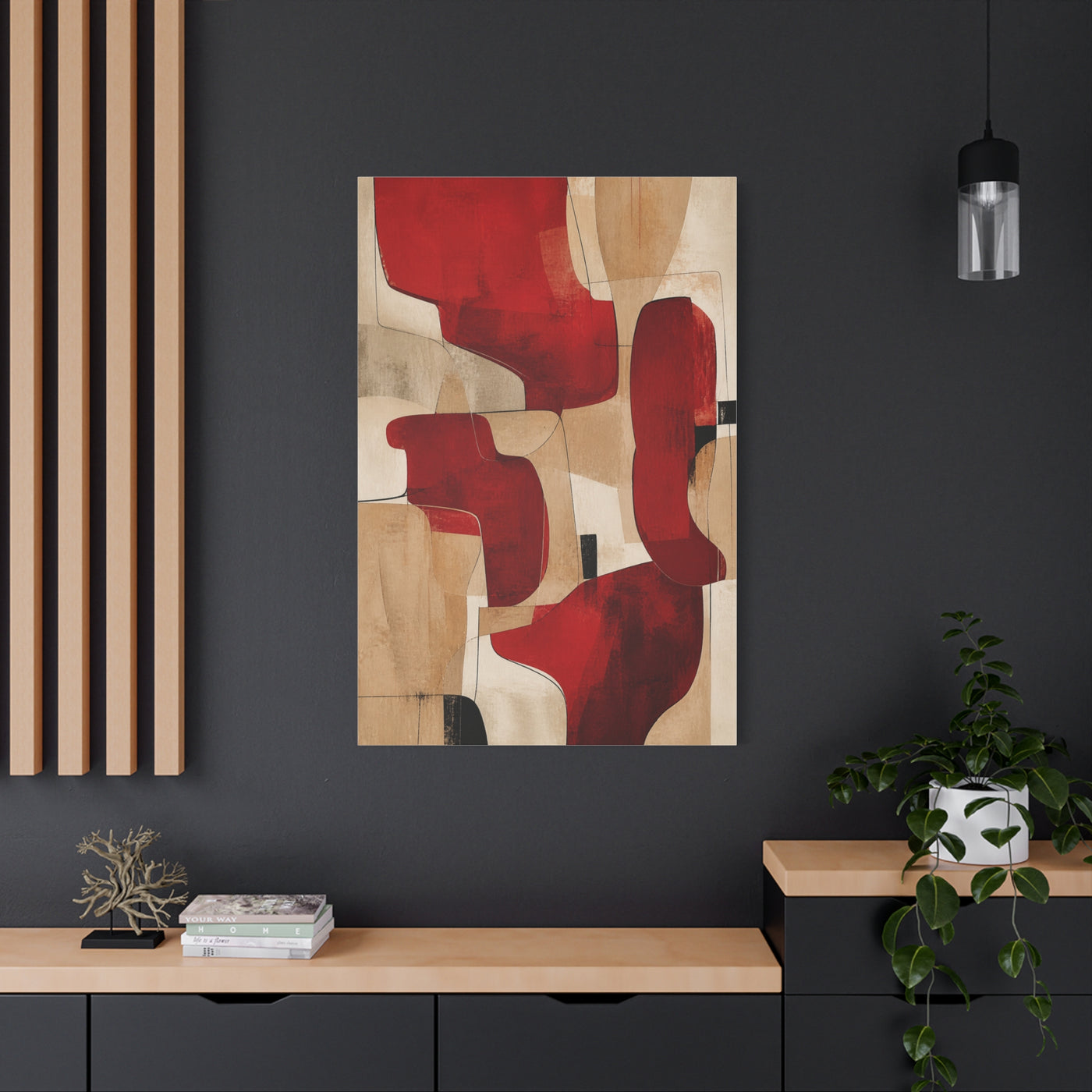 Modern Red and Beige Organic Abstract Wall Art & Canvas Print