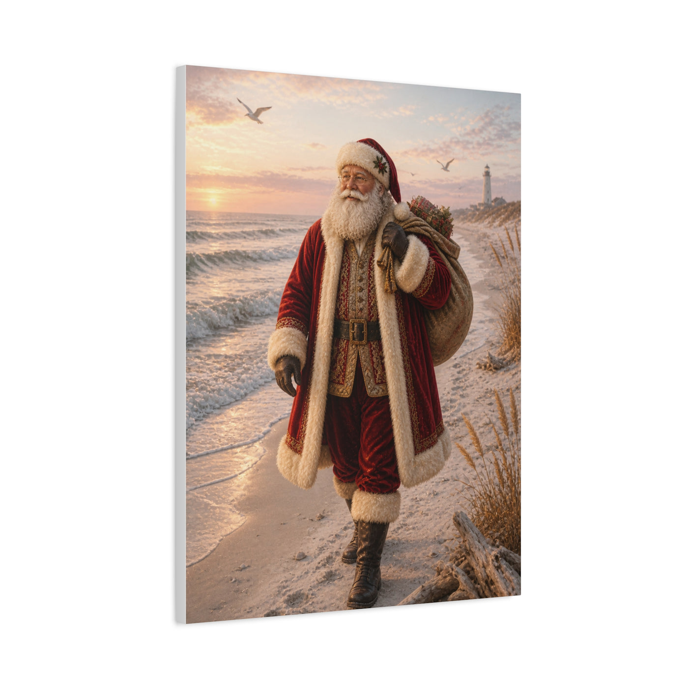 Coastal Santa at Sunrise Wall Art & Canvas Print