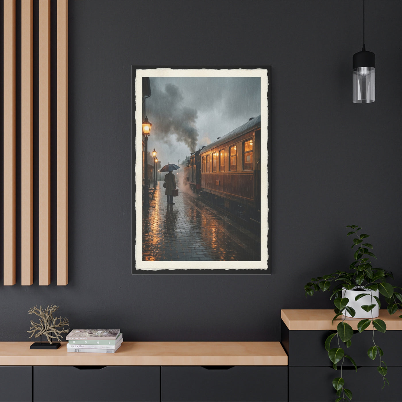 Rainy Train Platform Nostalgia Scene Wall Art & Canvas Print