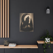 Matte Black Howling Wolf Moon Silhouette Wall Art & Canvas Print