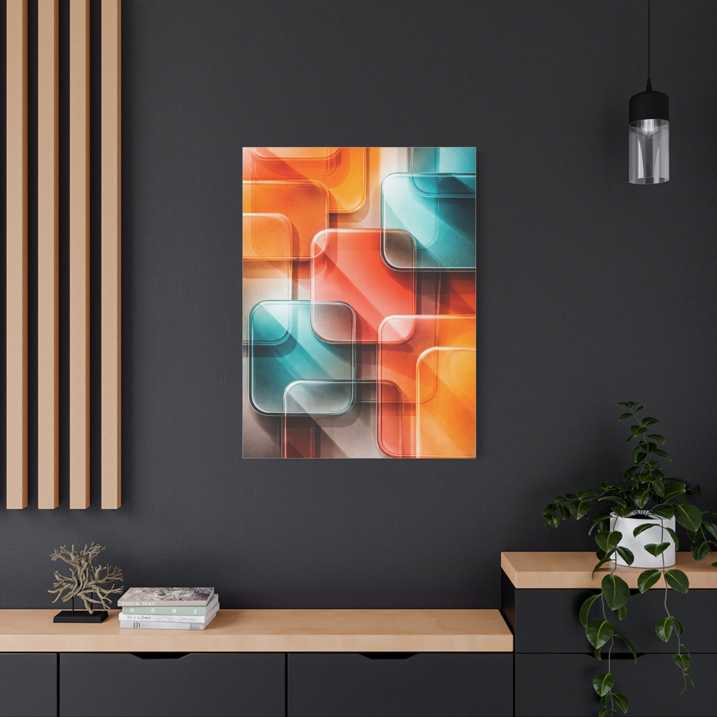 Tangerine and Teal Acrylic Geometry Wall Art & Canvas Print