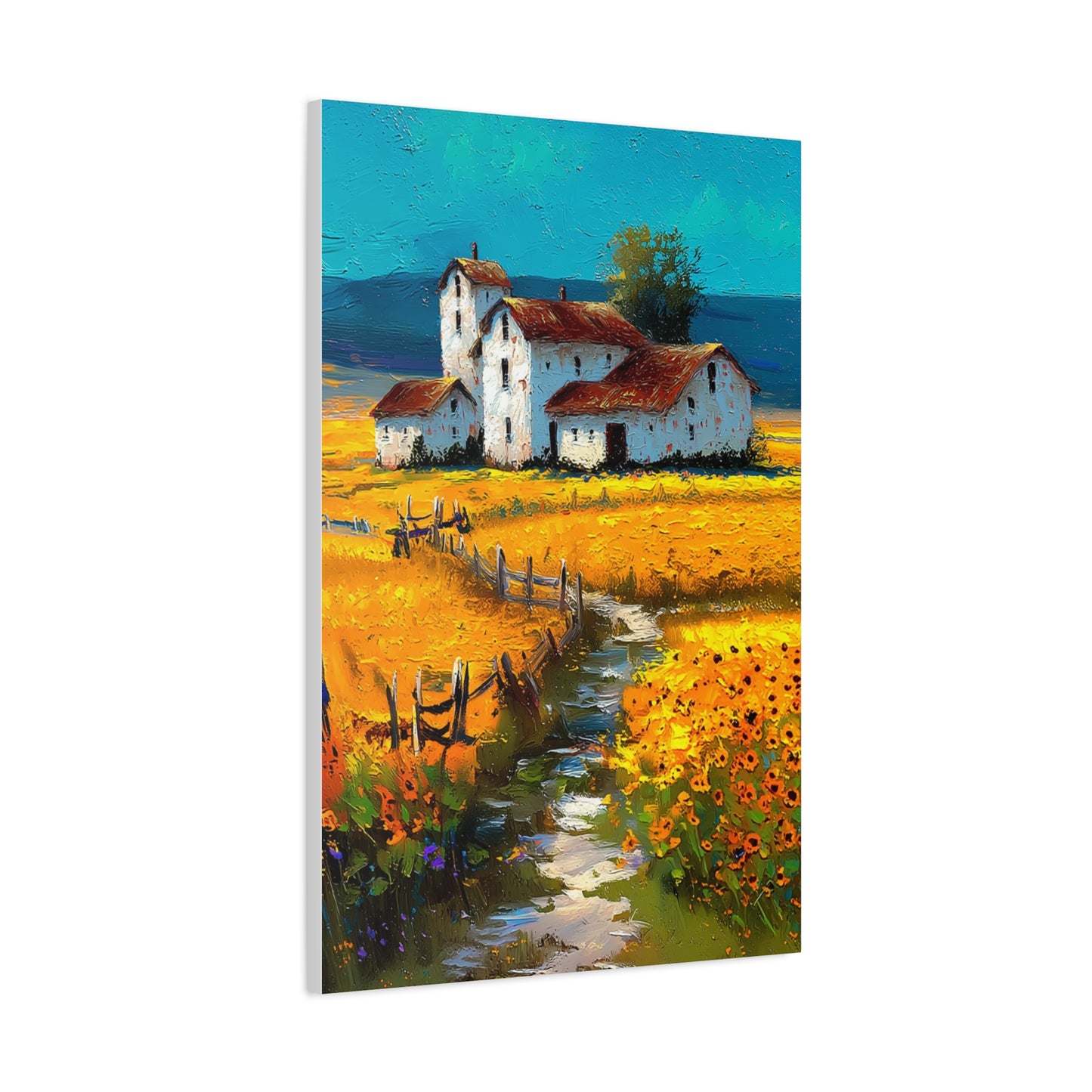 Sunflower Farmhouse Field Landscape Wall Art & Canvas Print