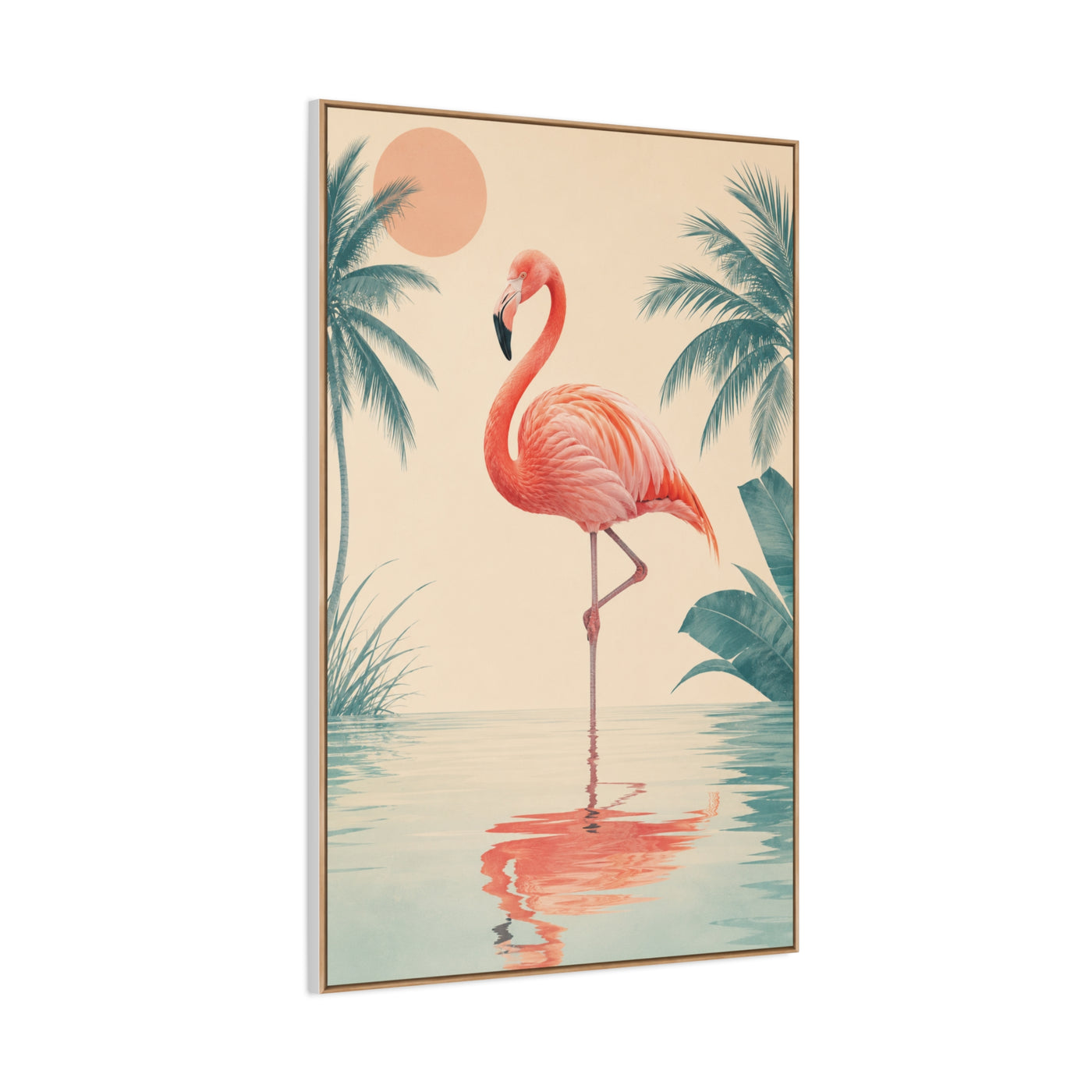 Minimal Flamingo Sunset Reflection Tropical Wall Art & Canvas Print
