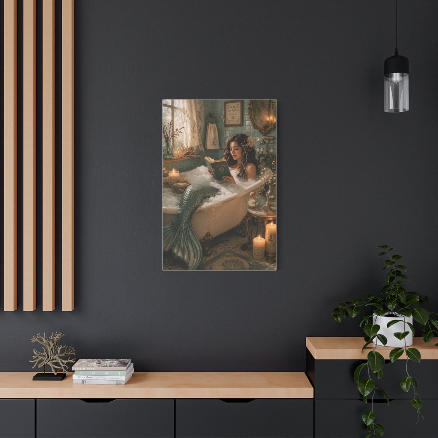 Vintage Bath Mermaid Reading Wall Art & Canvas Print