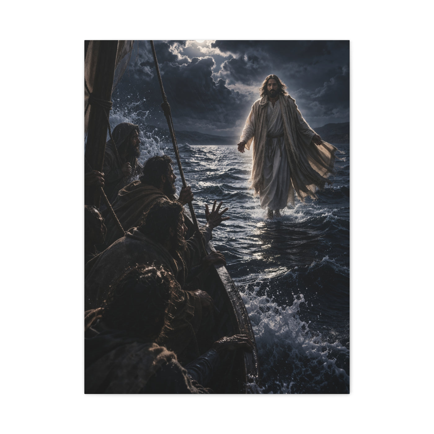 Jesus Walking on Water Night Miracle Wall Art & Canvas Print