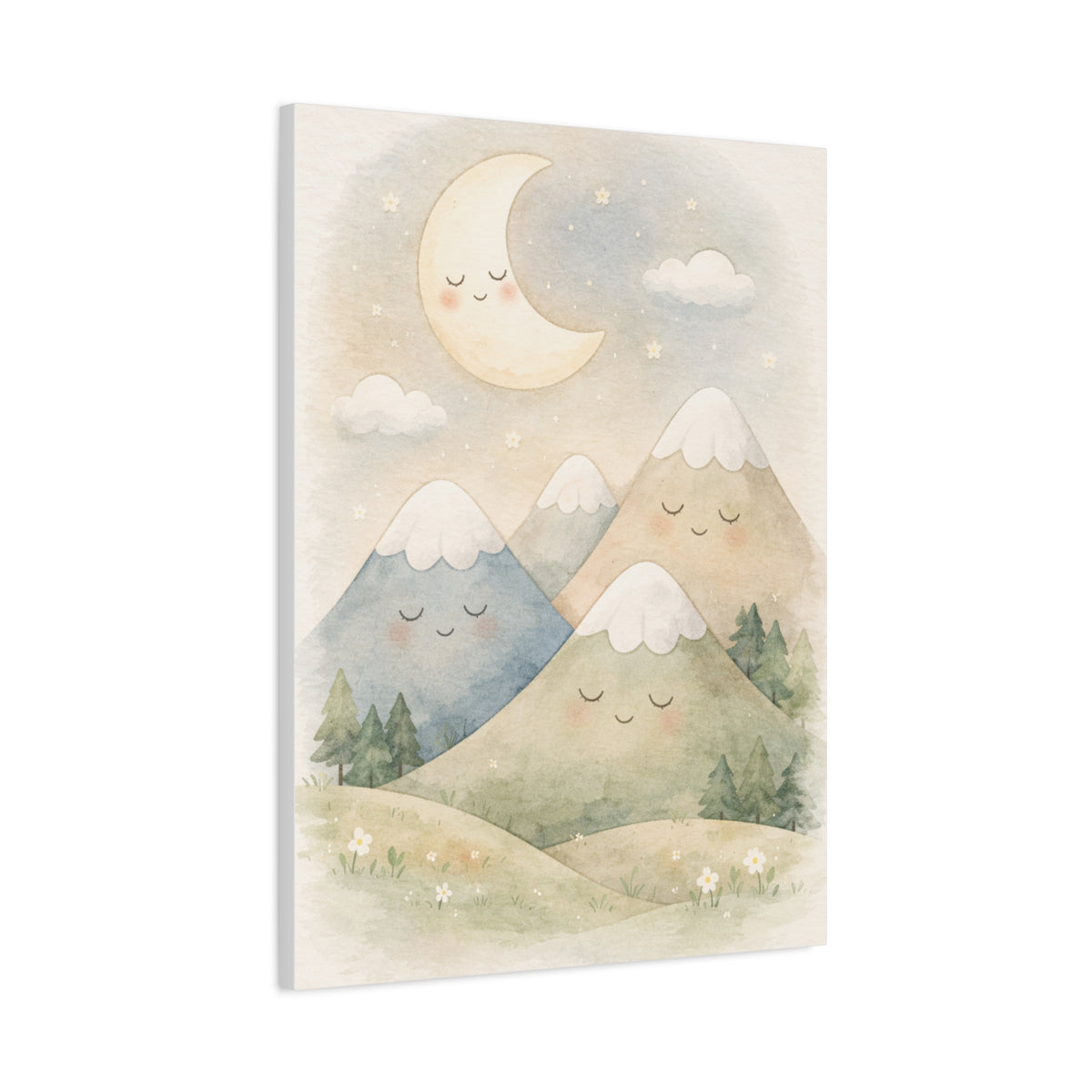 Moon & Sleepy Mountains Nursery Wall Art & Canvas Print