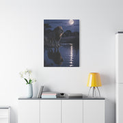 Lion by Moonlit Water Reflection Wall Art & Canvas Print
