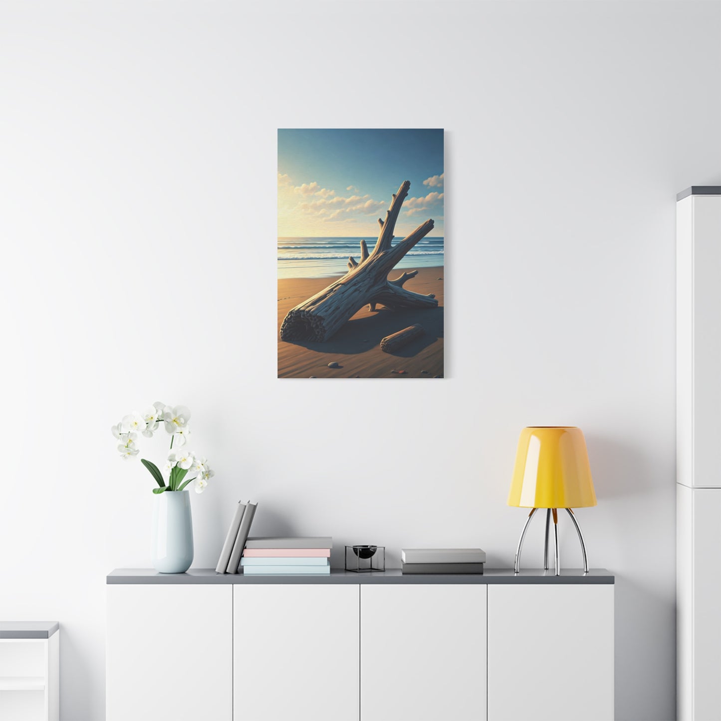 Driftwood Sculpture on Golden Beach Wall Art & Canvas Prints