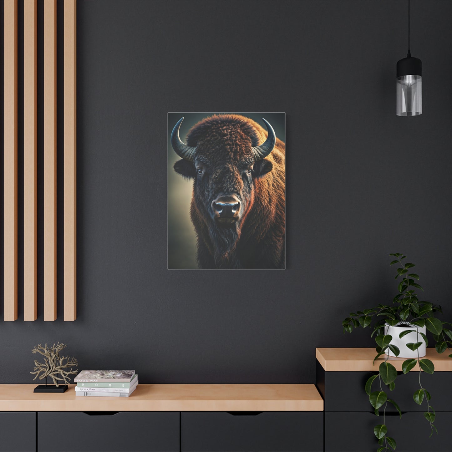 Cinematic American Bison with Golden Rim Light Wall Art & Canvas Print