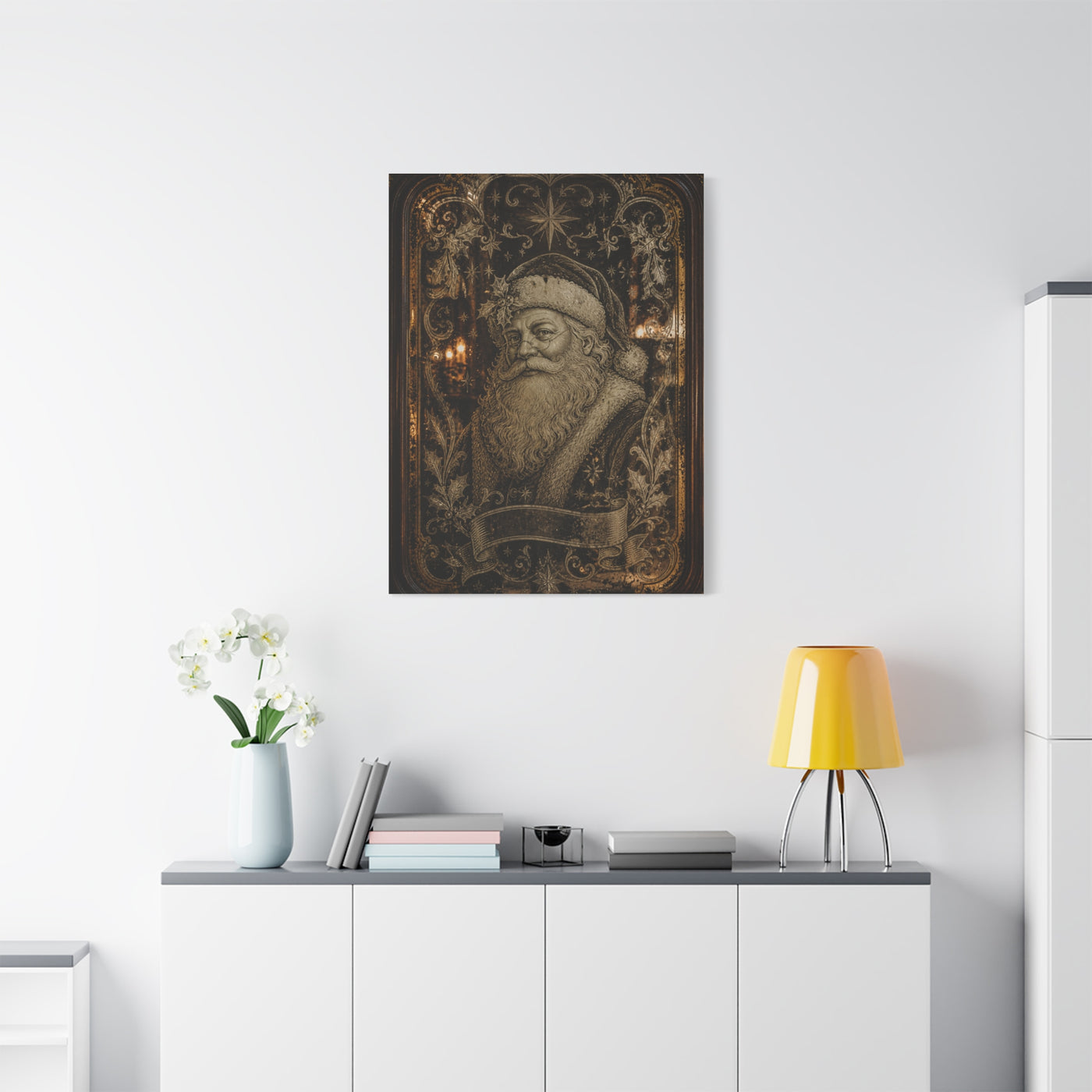 Victorian Etched Mirror Santa Wall Art & Canvas Print