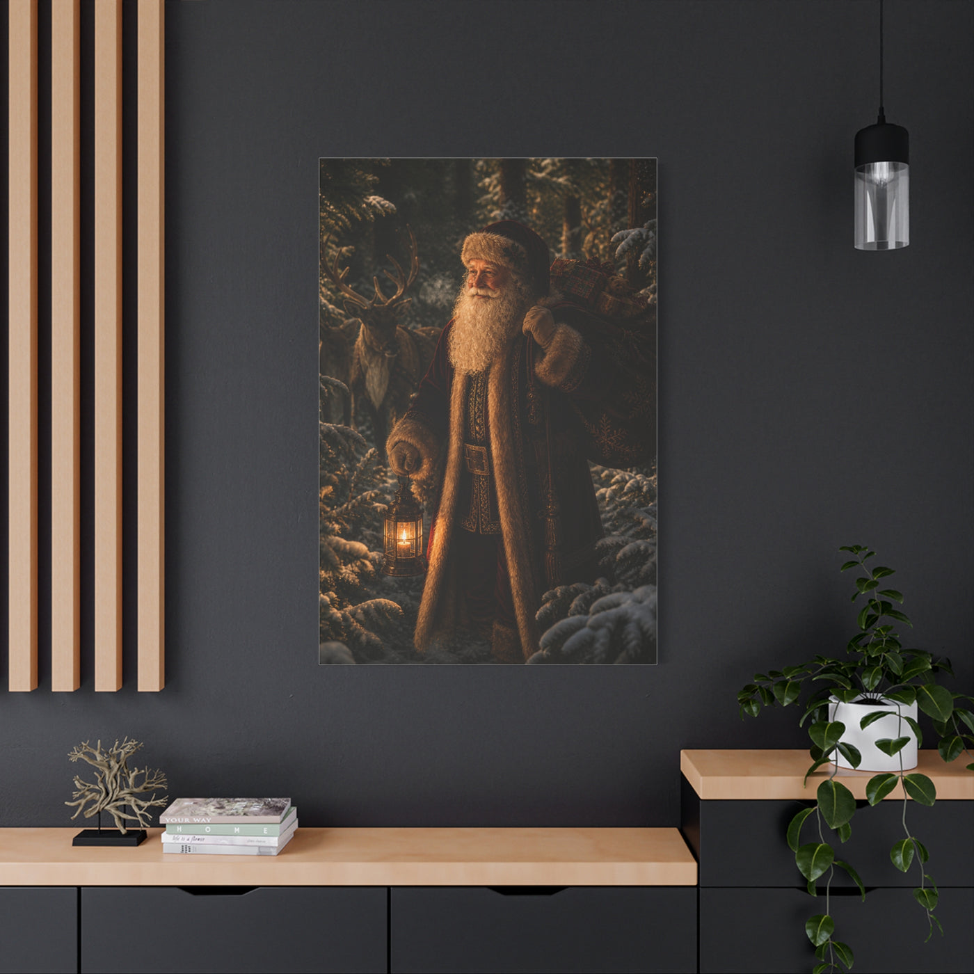 Woodland Lantern Santa Wall Art & Canvas Print